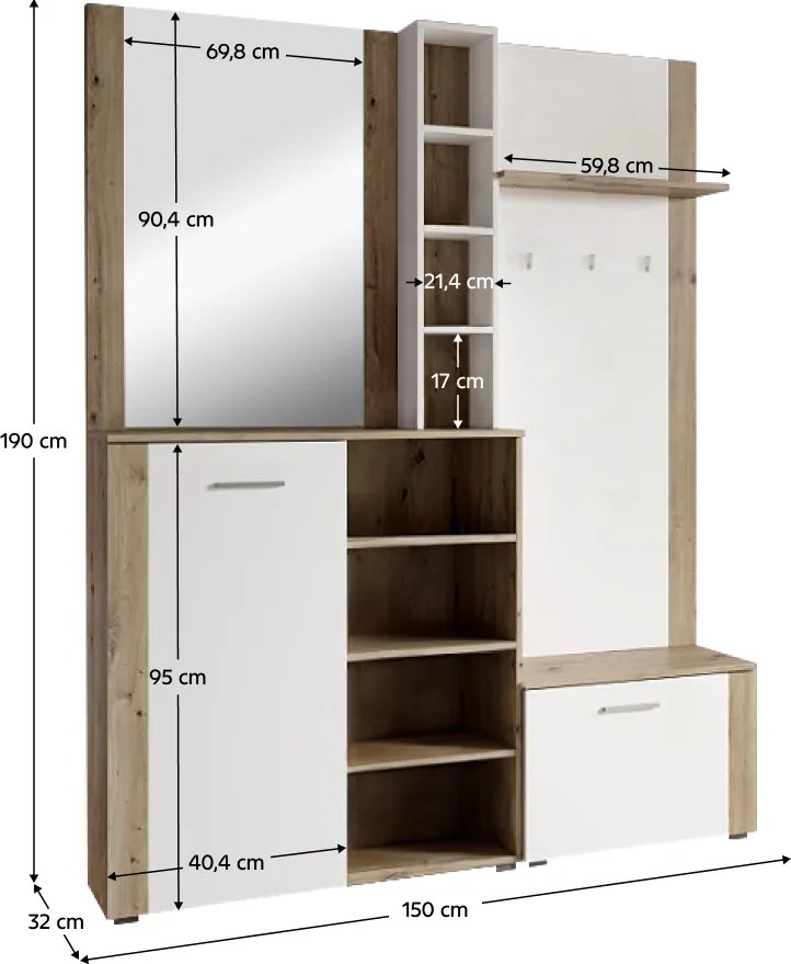 Set pentru anticameră, alb/stejar artisan, FANDU