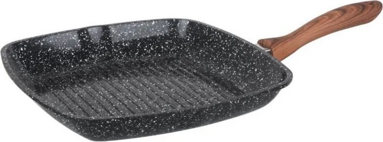 Tigaie grill Oliver Voltz OV54316C24, 24 x 4,5 cm, Acoperire antiaderenta cu efect de marmura, Inducție, Negru melanj