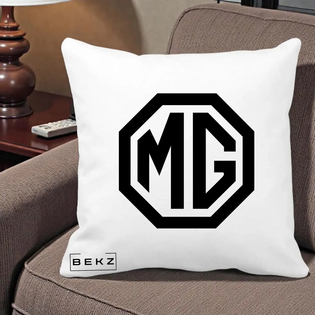 Perna Personalizata cu emblema MG, 40x40 cm, Alba Mata, Husa Detasabila, Perna Inclusa, BEKZ®