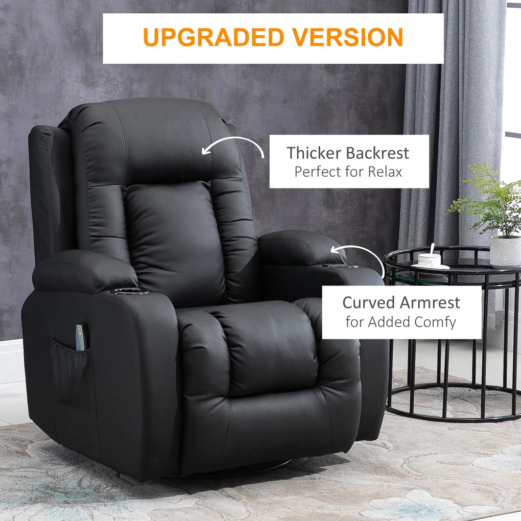 HOMCOM Fotoliu Relax pentru Masaj Rabatabil din Imitatie de Piele Bej cu 8 Puncte de Masaj si Telecomanda, 85x94x104cm, Negru | AOSOM RO
