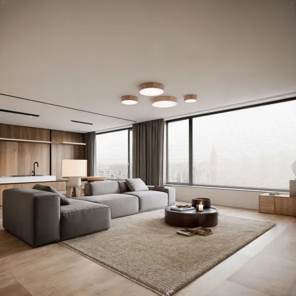 Plafonieră cu senzor CLEO 3xE27/24W/230V, diametru 37,5 cm, stejar