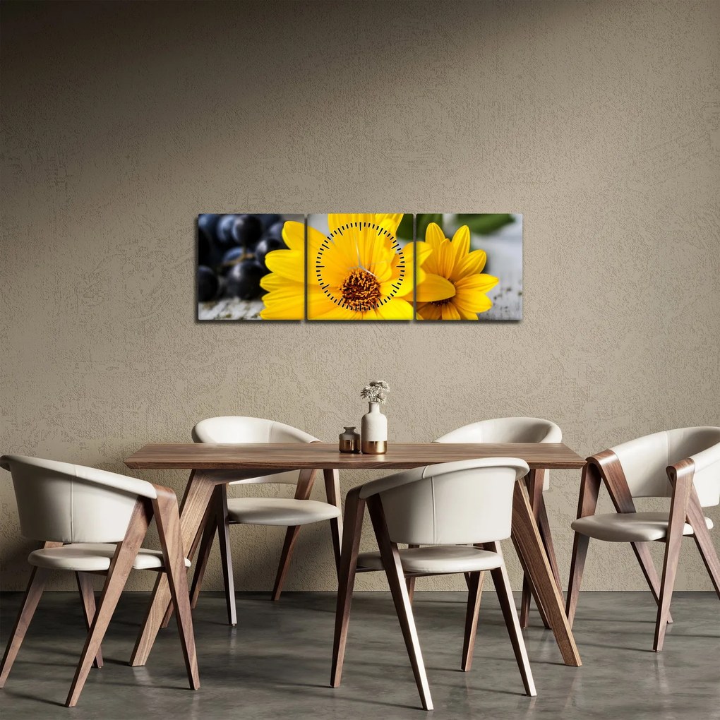 Tablou cu floare galbenă (cu ceas) (90x30 cm)