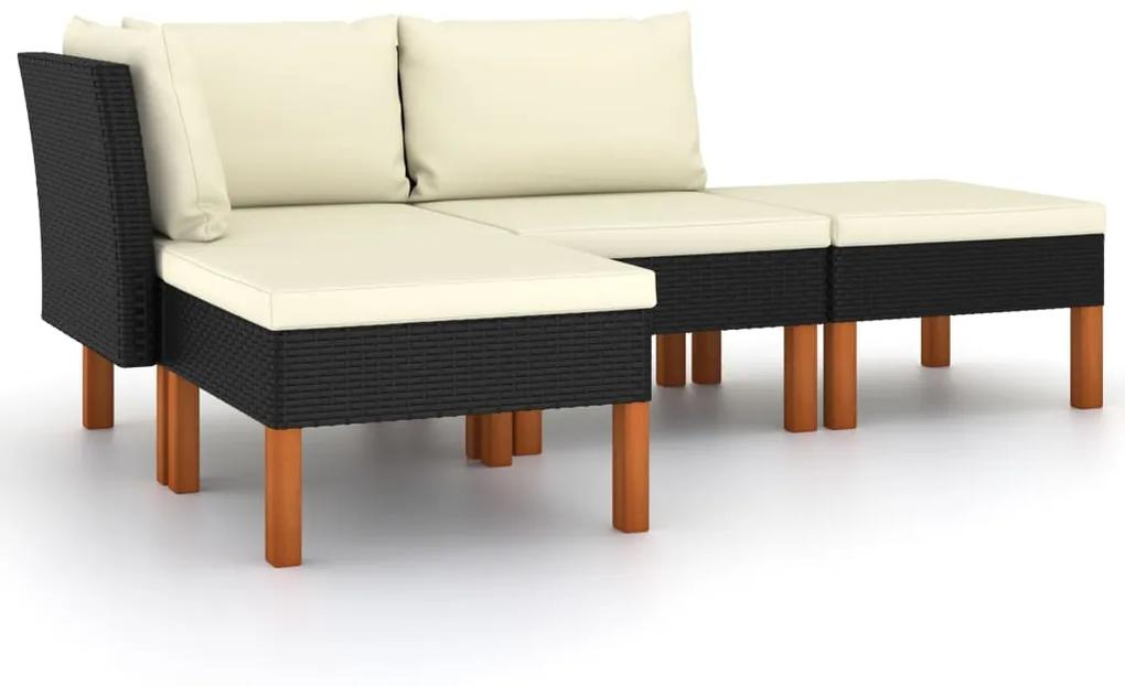 3059731 vidaXL Set mobilier de grădină cu perne, 4 piese, negru, poliratan