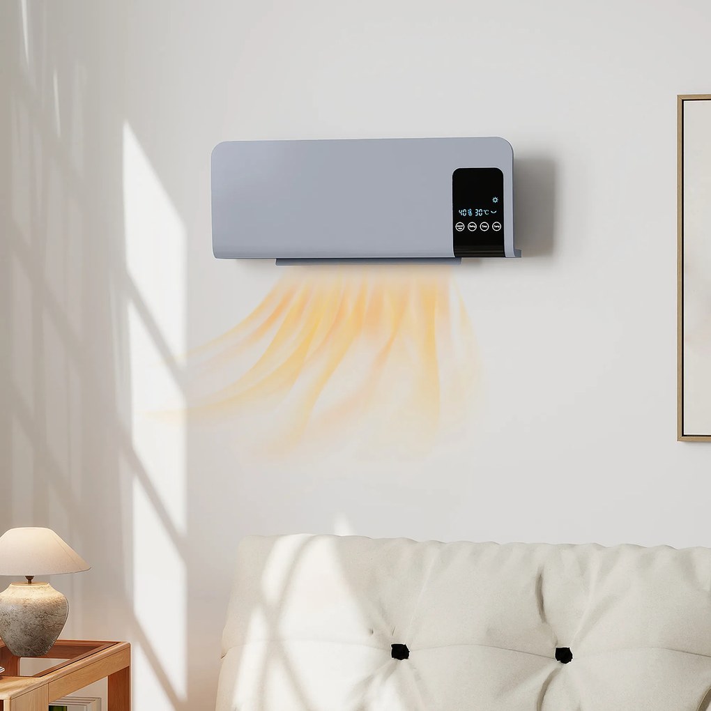 HOMCOM Ventilator Termic de Perete cu Temporizator 12h și 2 Moduri Gri | Aosom Romania