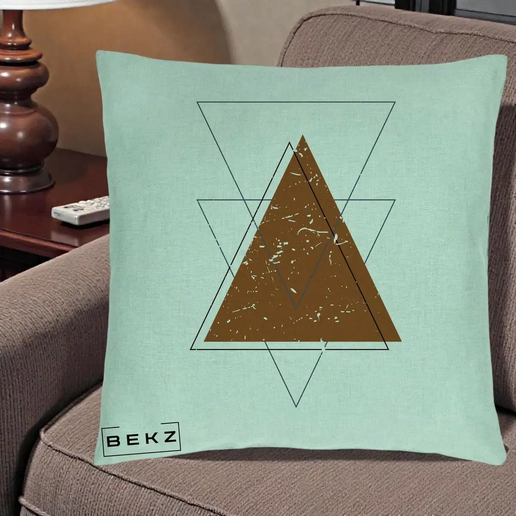 Perna Decorativa Geometric Triunghiuri Sacred, 40x40 cm, Verde Menta, Husa Detasabila, Perna Inclusa, BEKZ®