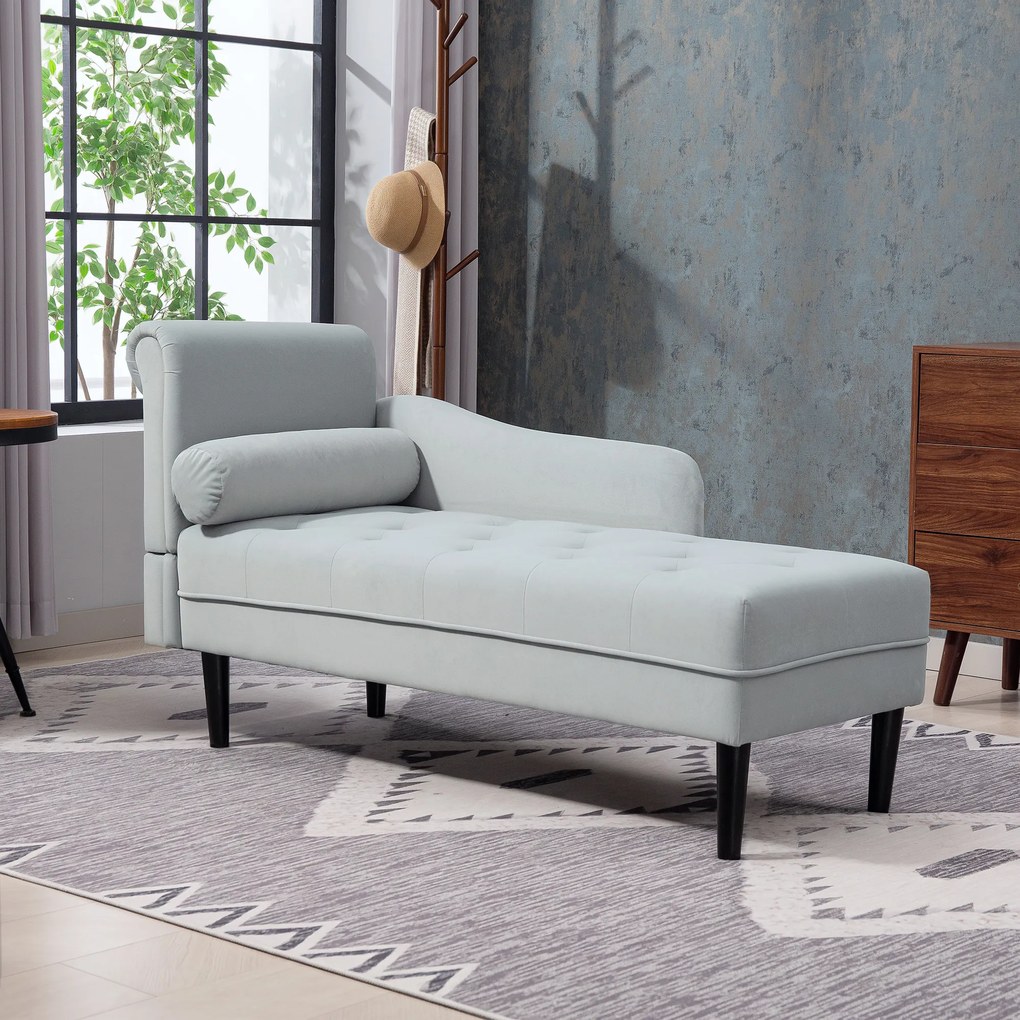 HOMCOM Canapea Chaise Longue cu tapițerie cu efect de catifea, gri | Aosom Romania