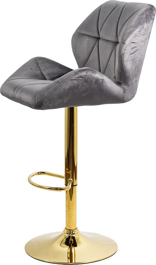 Scaun bar gri ABS 148 – Catifea premium, bază aurie, înălțime reglabilă, rotativ