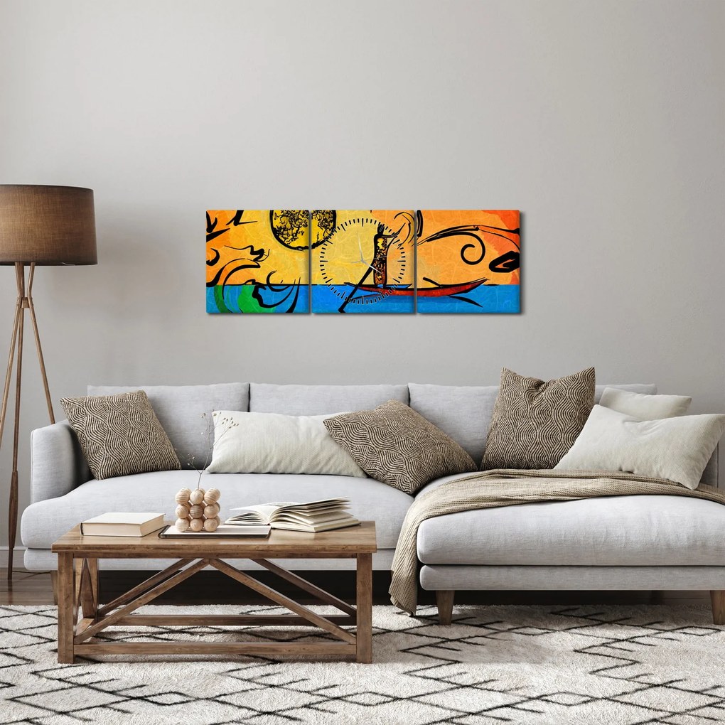 Tablou cu pictură străveche (cu ceas) (90x30 cm)