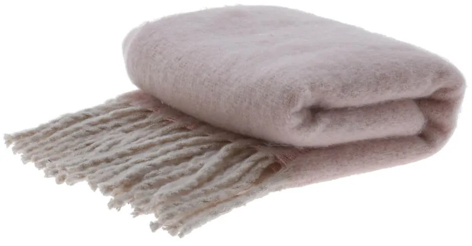 Pled cu franjuri Cozy, 152x127 cm, roz