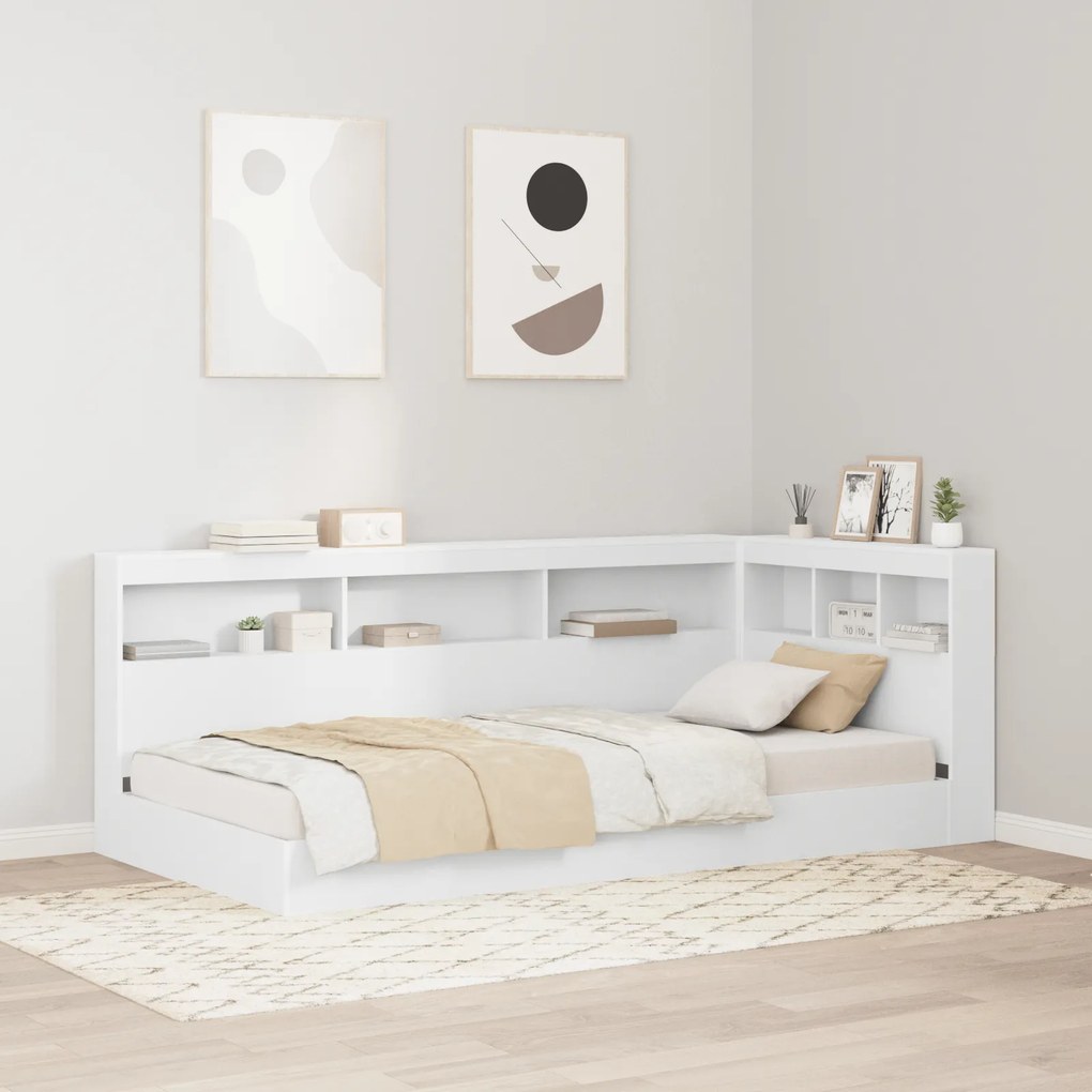 vidaXL Pat cu raft alb 90 x 200 cm, din lemn compozit