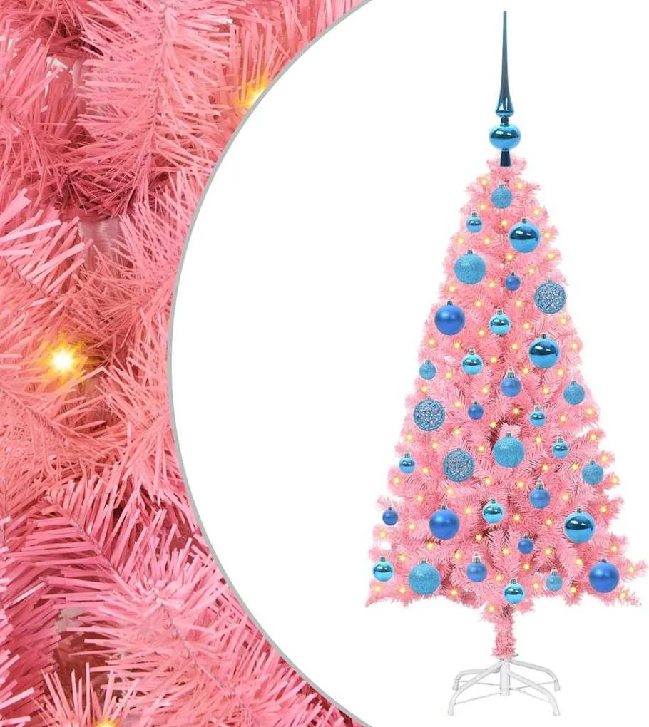 vidaXL Brad de Crăciun cu 150 LED cu suport Roz 120 cm PVC