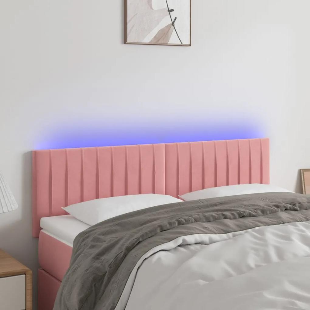 3121903 vidaXL Tăblie de pat cu LED, roz, 144x5x78/88 cm, catifea