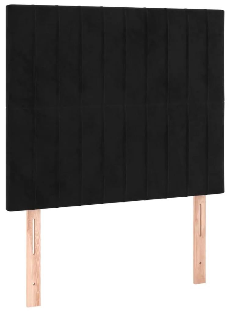 Pat box spring cu saltea, negru, 90x200 cm, catifea Negru, 90 x 200 cm, Benzi verticale