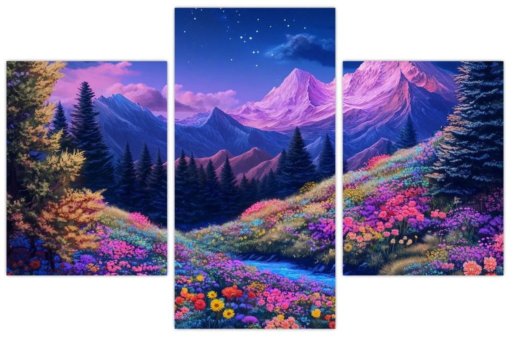 Tablou - Peisaj violet la lună plină (90x60 cm)