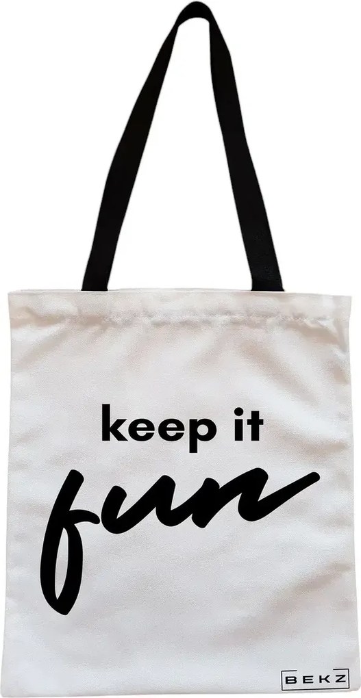 Sacosa de Panza pentru Cumparaturi, Geanta Tote, model Keep it Fun, Cu fermoar, 38x34.5 cm, Alba, BEKZ®