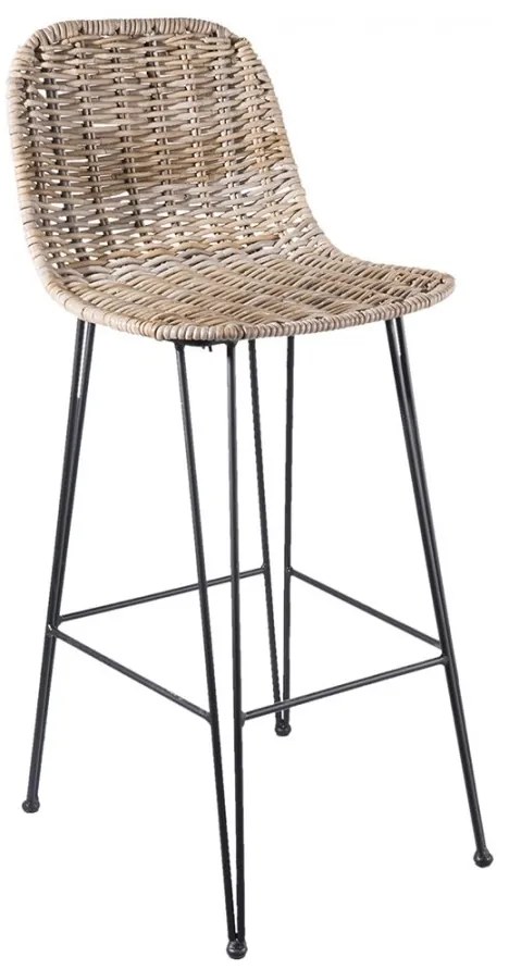 Scaun bar din rachită și metal, 40x40x93 cm, stil Country Chic