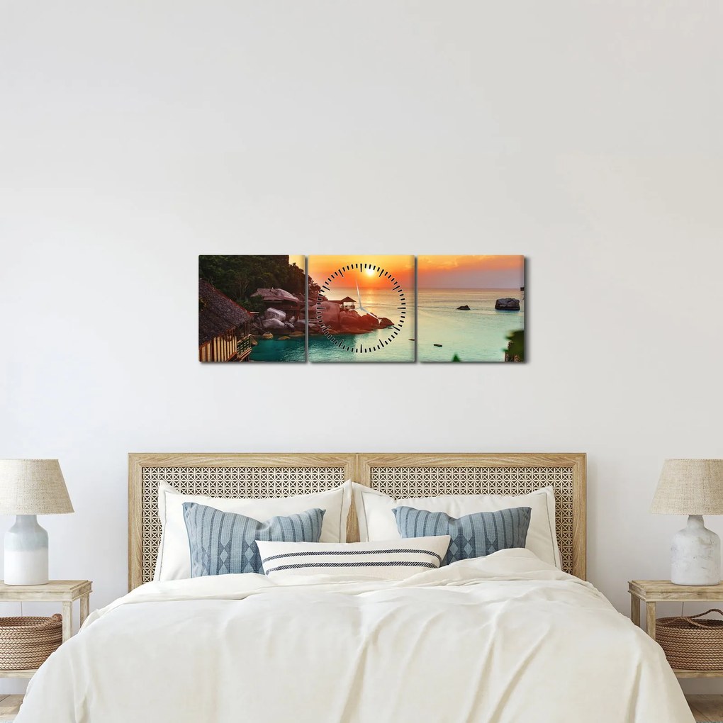 Tablou cu plaja frumoasă (cu ceas) (90x30 cm)