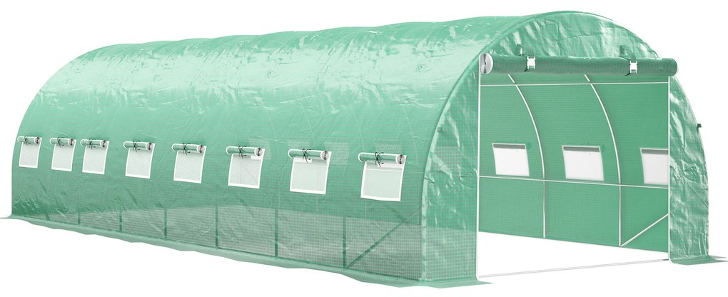 Outsunny Seră de grădină tunel 24m² 8L x 3l x 2H m - 16 ferestre, Ușă înfășurabilă oțel galvanizat, folie PE, Verde | Aosom Romania