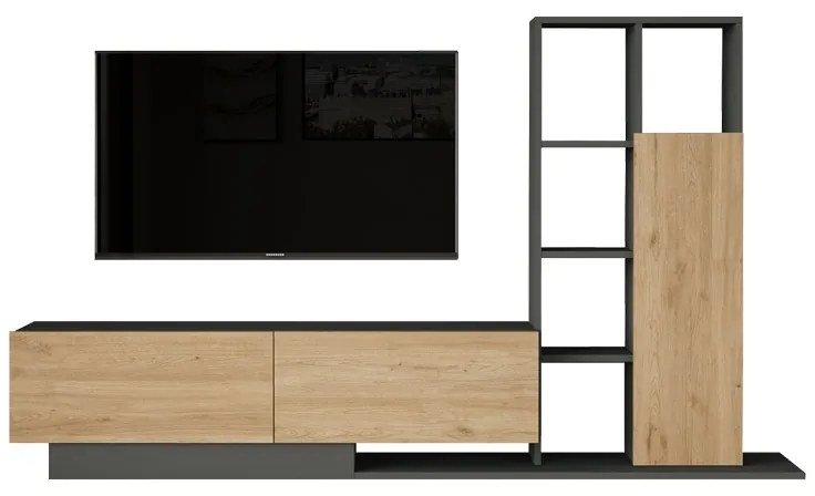 Set mobilier living Damon, Pako World, Natural-Antracit, 140x29x39 cm