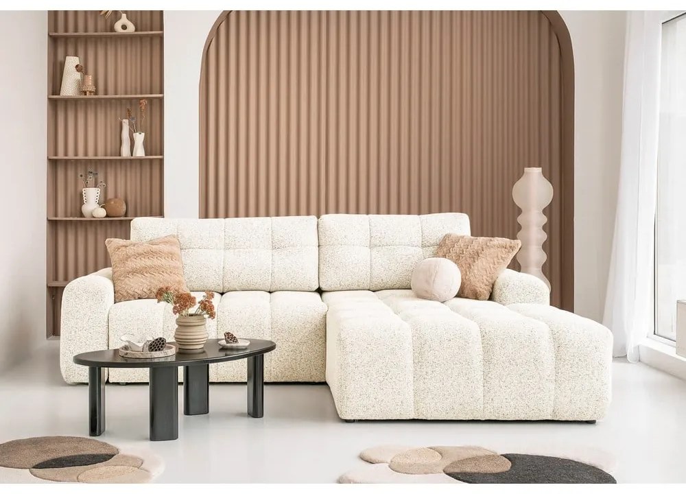 Colțar modular crem extensibil/cu spațiu de depozitare (cu colț pe partea dreaptă) Lulu – Miuform