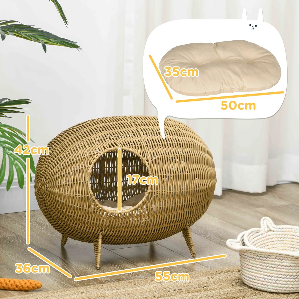 PawHut Coș pentru pisică, pat înălțat cu Pernă Moale, cu găuri de la ușă, Design Elegant și Confortabil, 55L x 36l x 42Î cm | Aosom Romania