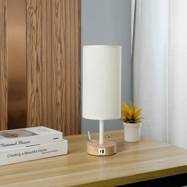Brilagi - Lampă de masă TABLON cu port USB, 1xE27/25W/230V, stejar/alb/crem
