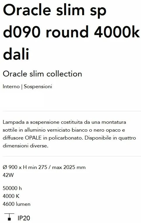 Lustra LED suspendata Oracle slim sp d090 round 4000k dali negru