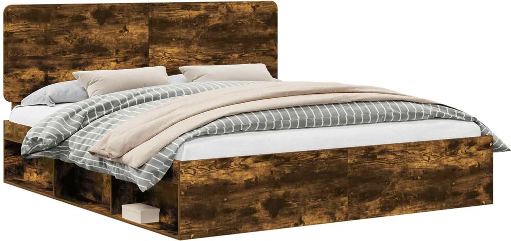 vidaXL Cadru de pat Stejar fumuriu 180 x 200 cm Lemn de pin masiv