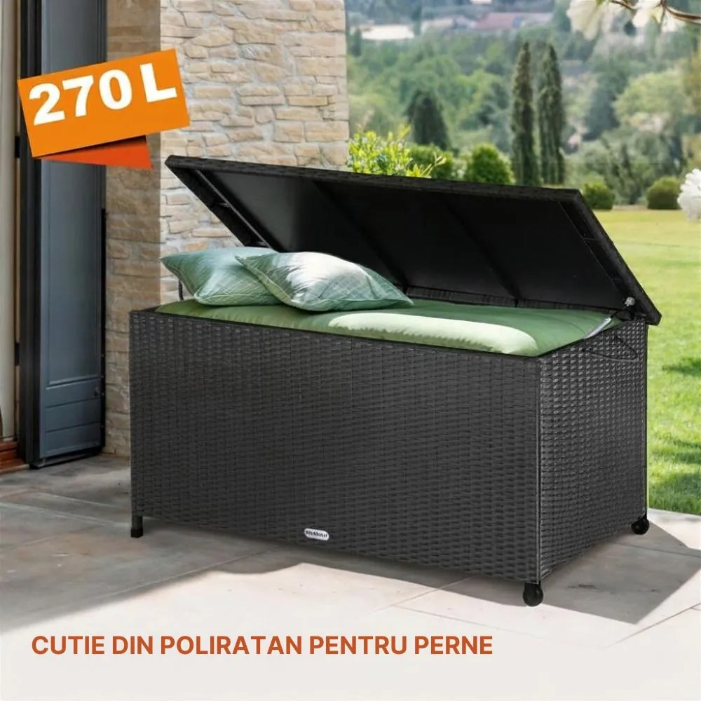 Ladă de depozitare din poliratan RICCO, 270L, 117x53x60cm, maro închis Casaria