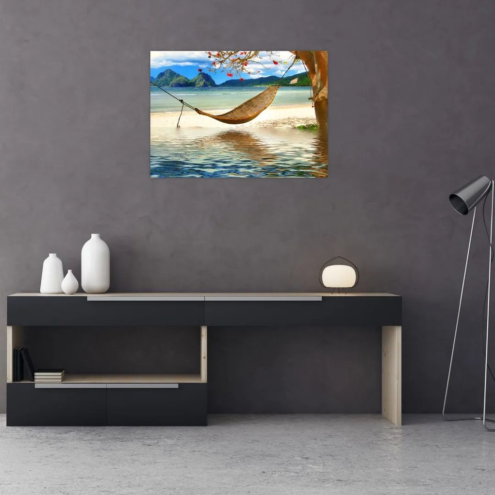 Tablou pe sticlă - Relax la plajă (70x50 cm)