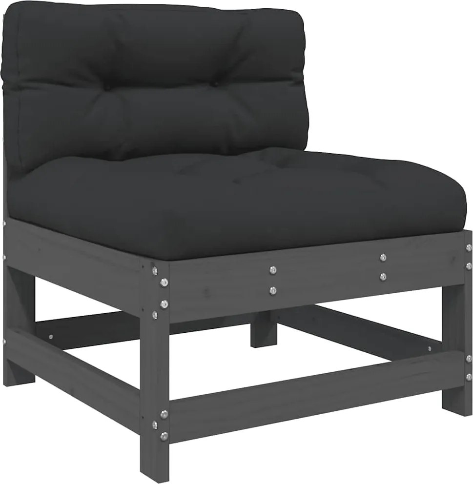 vidaXL Canapea de mijloc cu perne, gri, lemn masiv de pin