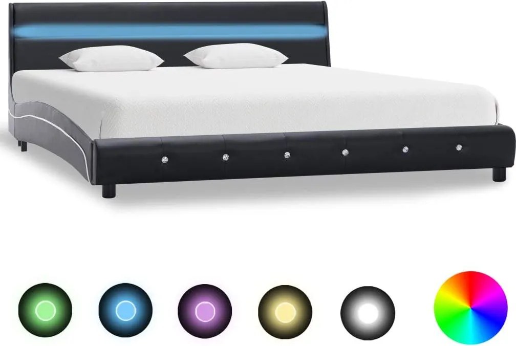 Cadru de pat cu LED, negru, 180 x 200 cm, piele ecologica