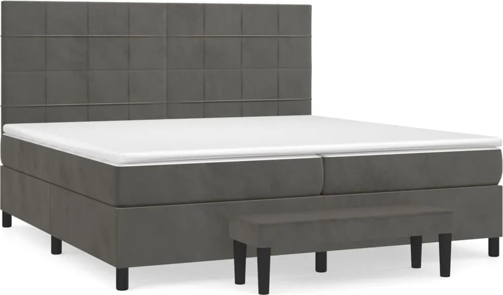 vidaXL Pat box spring cu saltea, gri închis, 200x200 cm, catifea