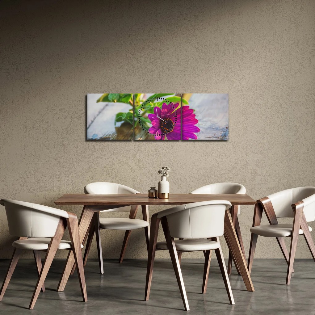 Tablou flori tăiate (cu ceas) (90x30 cm)