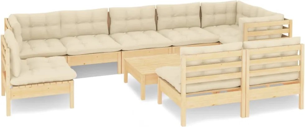 vidaXL Set mobilier grădină cu perne crem, 10 piese, lemn masiv de pin