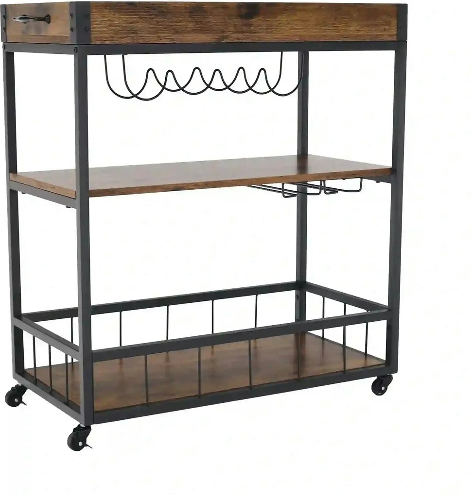 Carucior servire SILVIUS, nuc/negru, PAL/metal, 80x40x90 cm