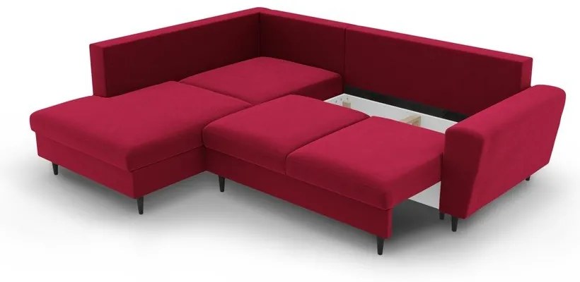 Colțar roșu extensibil, cu spațiu de depozitare cu tapițerie din catifea (cu colț pe partea stângă-în formă de ”L”) Kyoto – Cosmopolitan Design