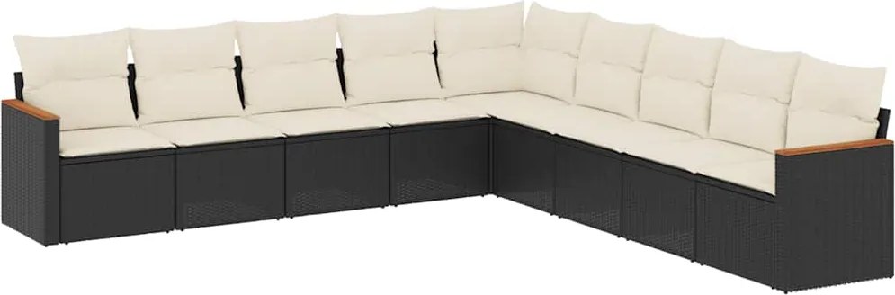 vidaXL Set mobilier de grădină cu perne, 9 piese, negru, poliratan