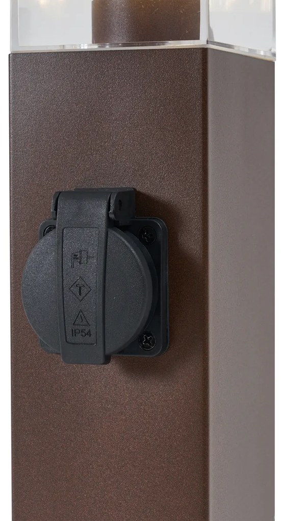 Lampă de exterior maro rugină cu sticlă transparentă 45cm IP44 cu priză și senzor de mișcare - Malios