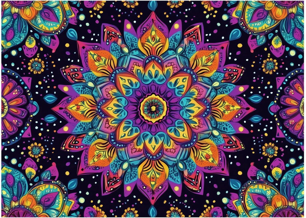 Tablou pe sticlă - Mandală caleidoscopică (70x50 cm)