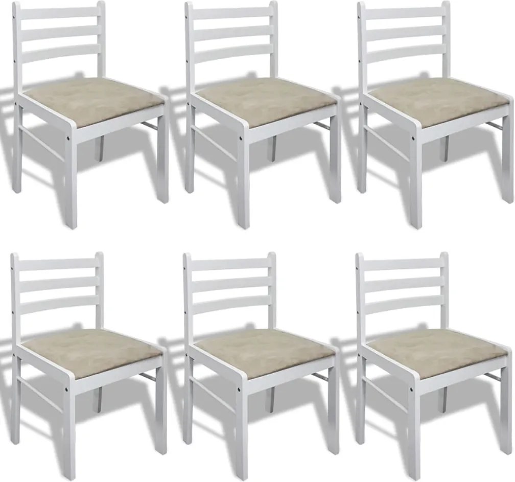 vidaXL Scaune de bucătărie, 6 buc., alb, lemn masiv & catifea