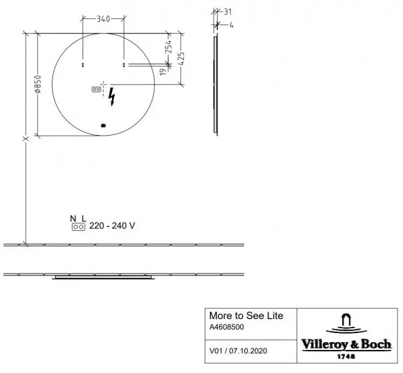 Oglinda, Villeroy&amp;Boch More to See Lite, 85cm, iluminare LED, A4608500