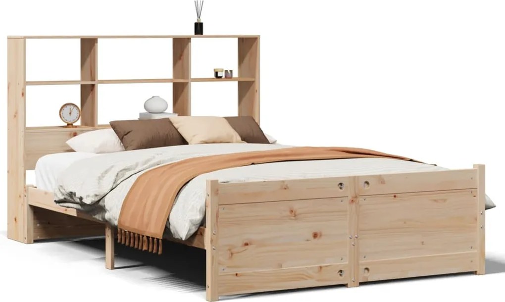 vidaXL Pat cu bibliotecă fără saltea, 160x200 cm, lemn masiv de pin