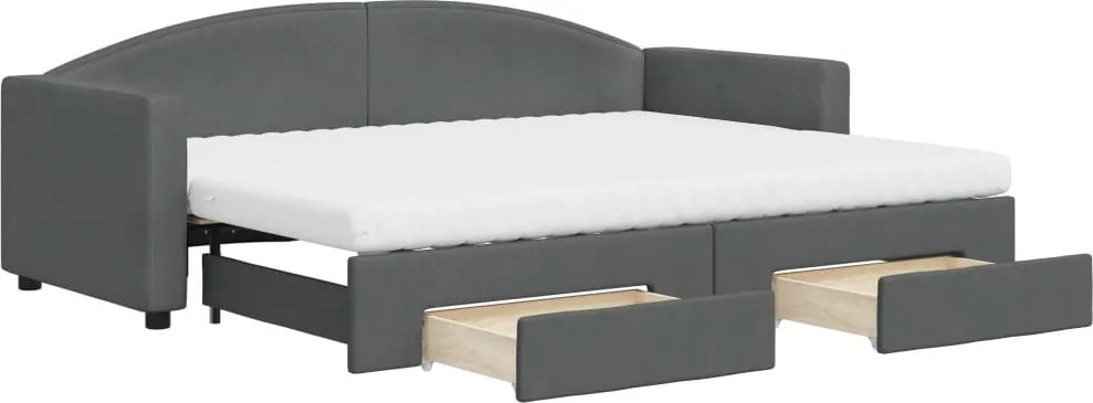 vidaXL Pat de zi cu extensie și sertare, gri închis, 80x200 cm textil
