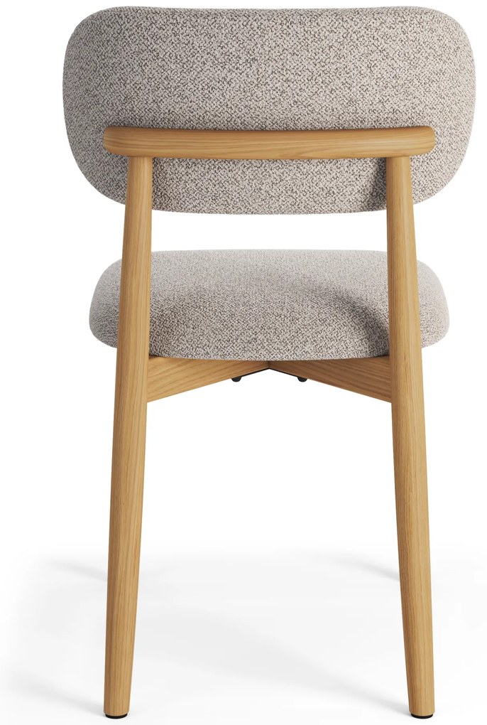 MAZZONI EXPORT ALMO Bej Latte (material Monza 60)/cadru stejar lăcuit - SCAUN DIN LEMN BOUCLÉ PENTRU SALON SUFRAGERIE BUCĂTĂRIE RETRO