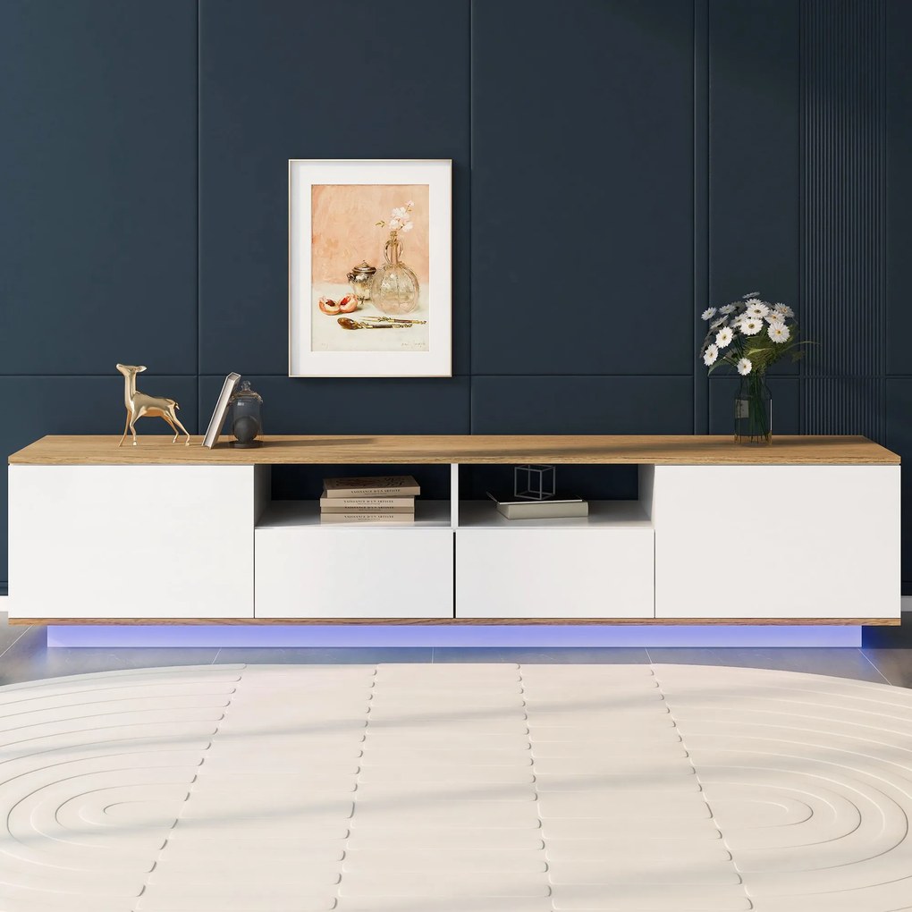 Mobilier TV modern cu LED-uri reglabile, Alb+Culoare naturală | Aosom Romania