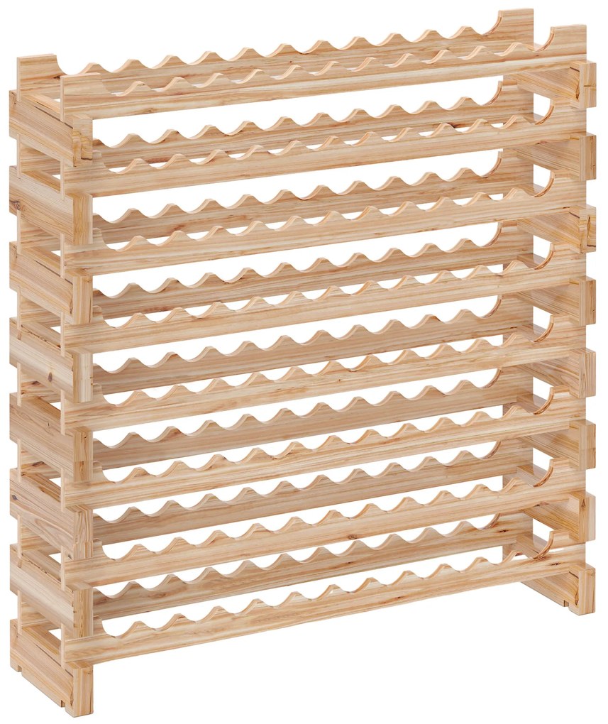 HOMCOM Raft din Lemn de Molid, Dulap pentru 96 Sticle cu 8 Rafturi, Greutate Maximă 100 kg, 114x28x113,5 cm, Lemn Natural | Aosom Romania
