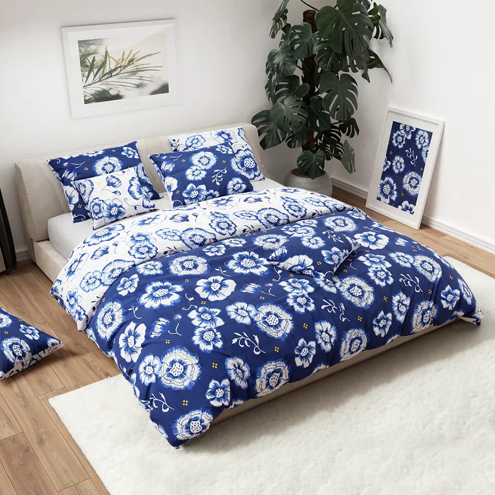 Lenjerie de pat din bumbac FLOARE ALBASTRA albastra Dimensiune lenjerie de pat: 80 x 80 cm | 140 x 200 cm