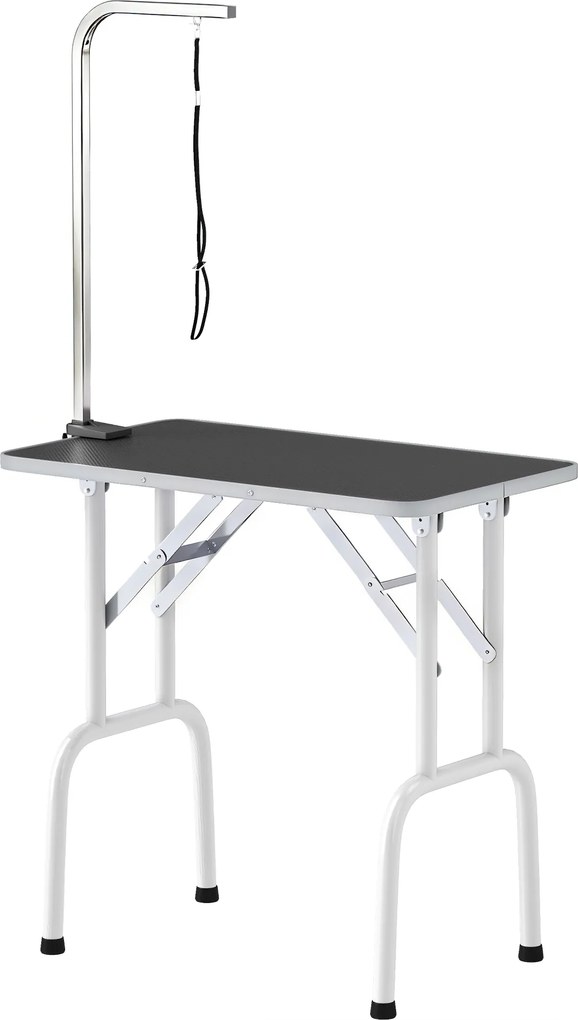 PawHut Masă de îngrijire pentru câini, pliabilă, cu lesă, picioare din oțel, blat antiderapant, 81x48,5x80 cm, Negru | Aosom Romania