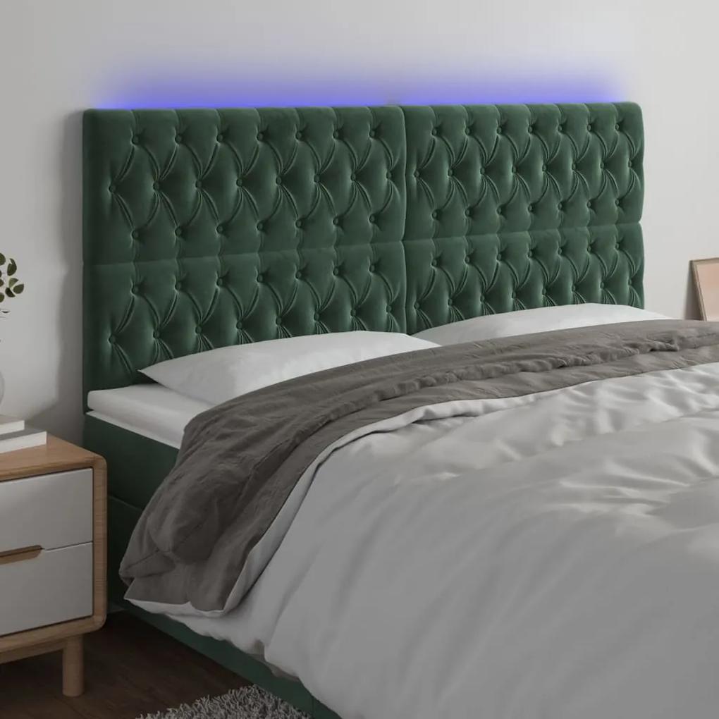 3122823 vidaXL Tăblie de pat cu LED, verde închis, 180x7x118/128 cm, catifea